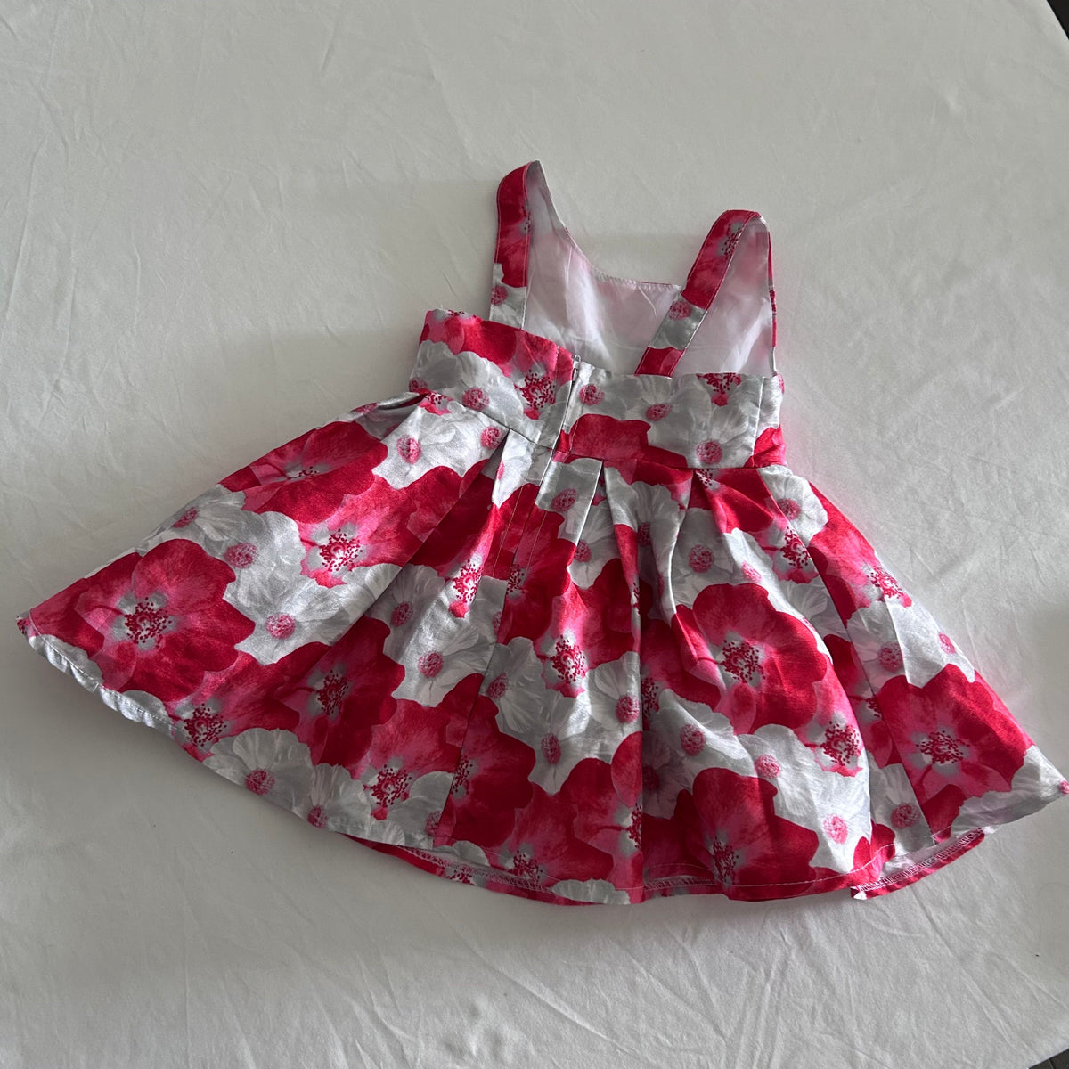 Mango Sleeveless Flared Dress Baby Age 0 Red and White Large Floral