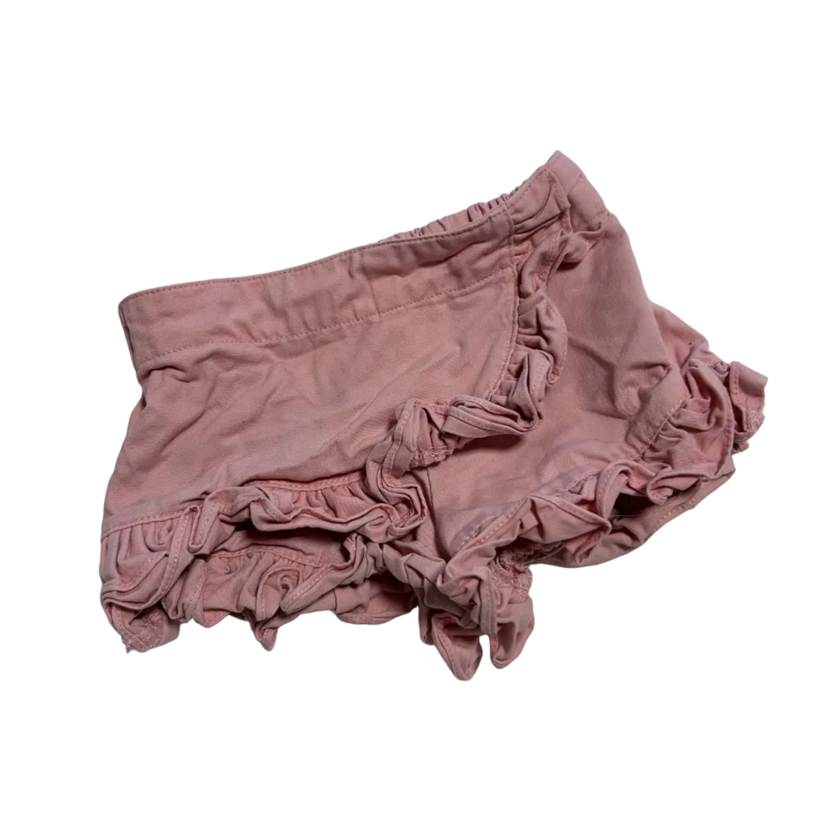 La Sienna Couture Age 00 ruffle bloomers / nappy cover shorts in pink with ruffled trim edges — gently loved condition.