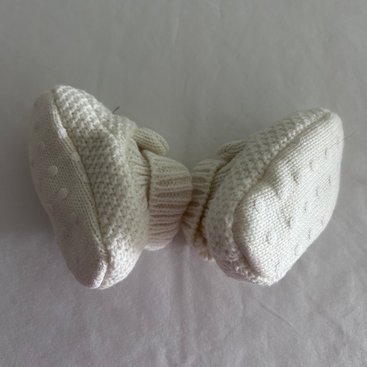 Knitted Baby Booties 13cm Cream with Bear Face