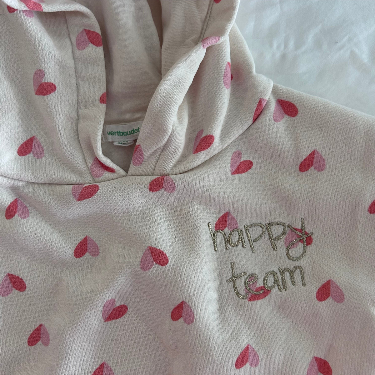 Vertbaudet Hoodie Age 1 Cream with Scattered Pink Love Hearts