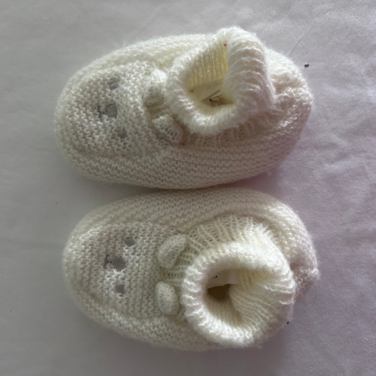 Knitted Baby Booties 11cm Cream with Bunny Face
