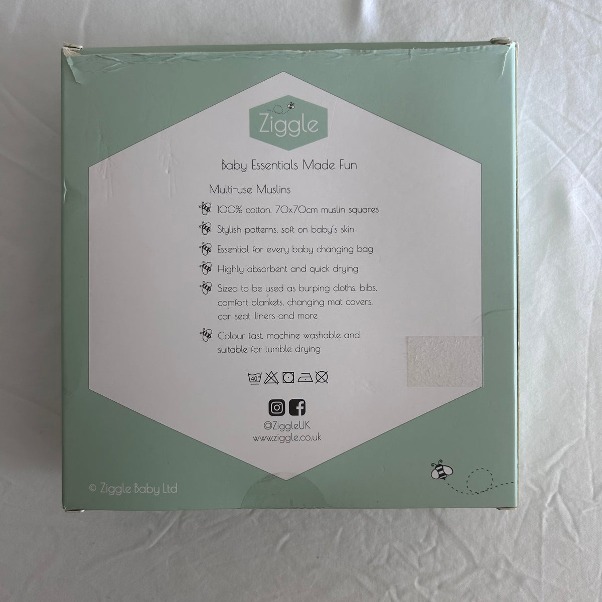 Ziggle Muslin Squares for Baby White with Multicolour Jungle Animals