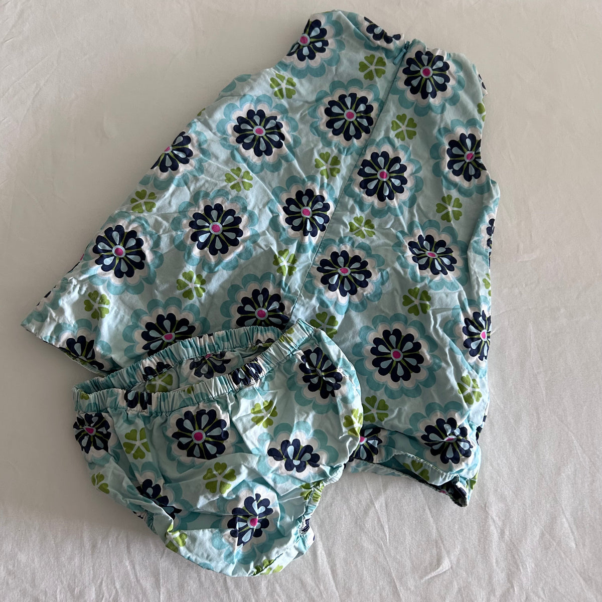Gap Sleeveless Dress and Bloomers Set Baby Age 0 Blue and Navy Retro Floral