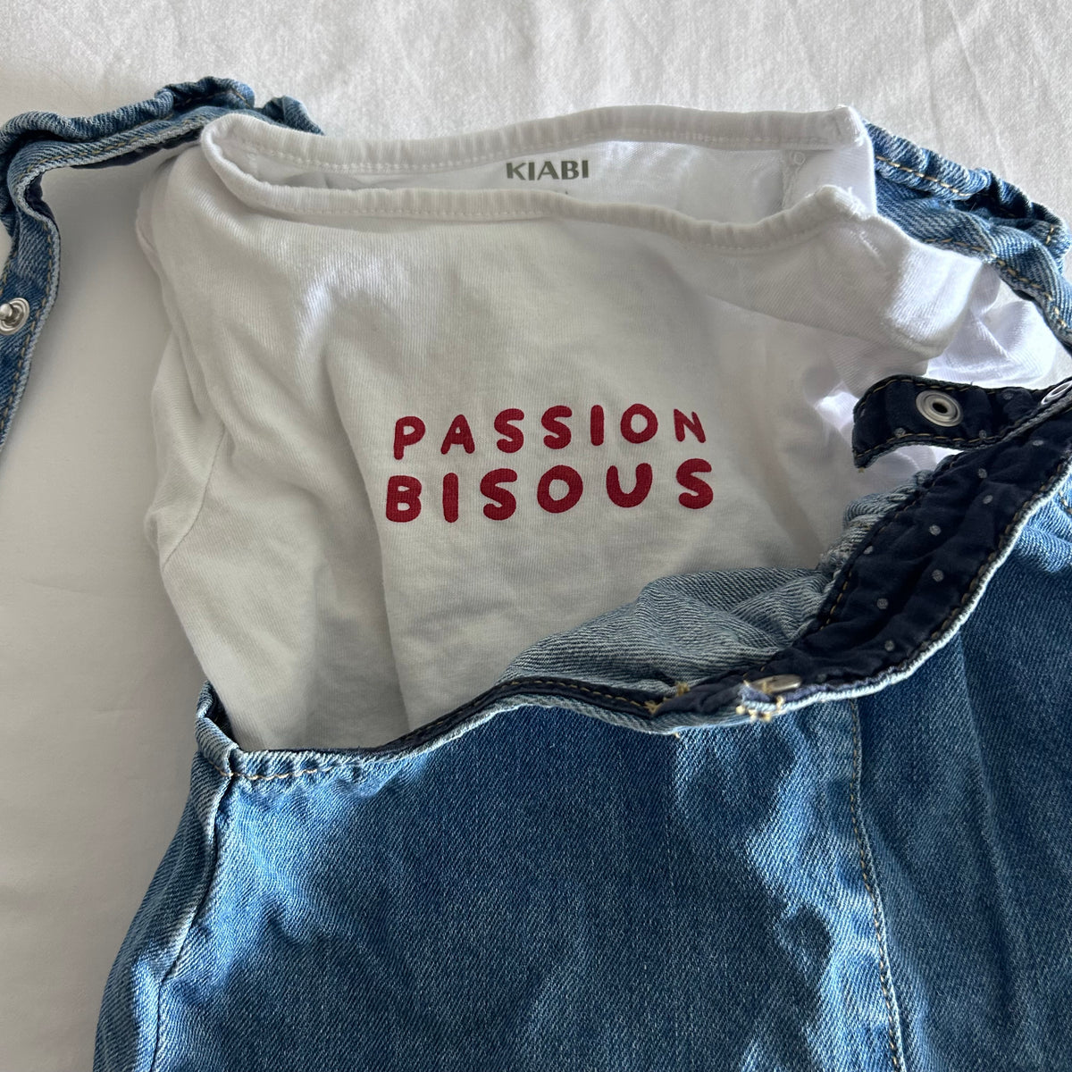 Kiabi Pinnafore Dress & White T-Shirt Age 1 Blue Denim & White