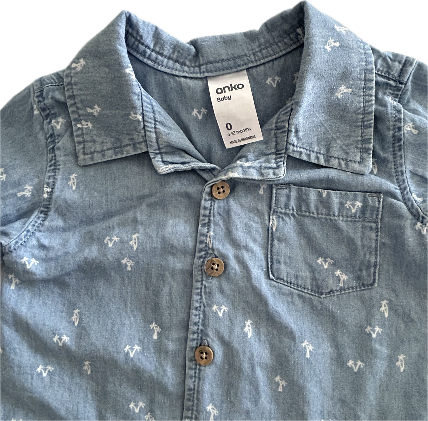 Anko Short Sleeved Shirt Baby Age 0 Blue Denim