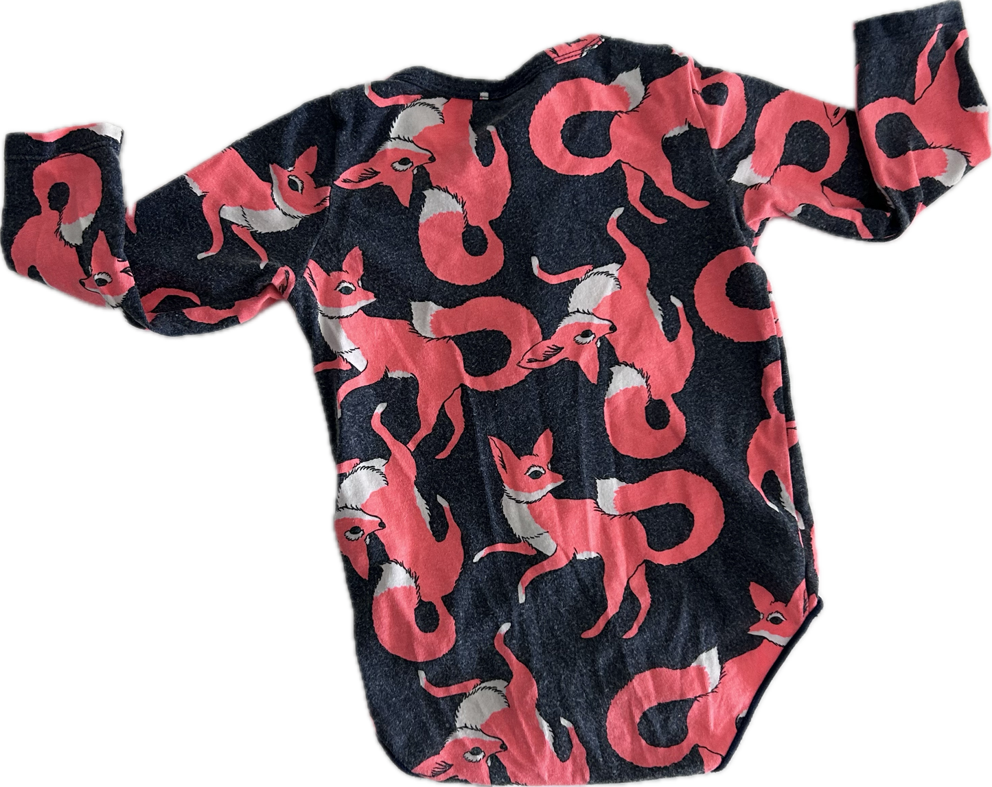 Bonds Long Sleeved Body Suit Baby Age 0 Grey with Neon Pink-Orange Foxes
