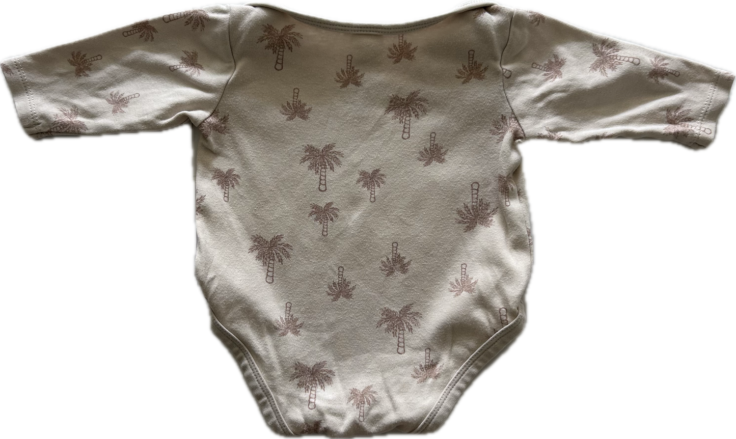 Dymples Long Sleeved Body Suit Baby Age 00 Pale Brown-Beige with Palm Trees