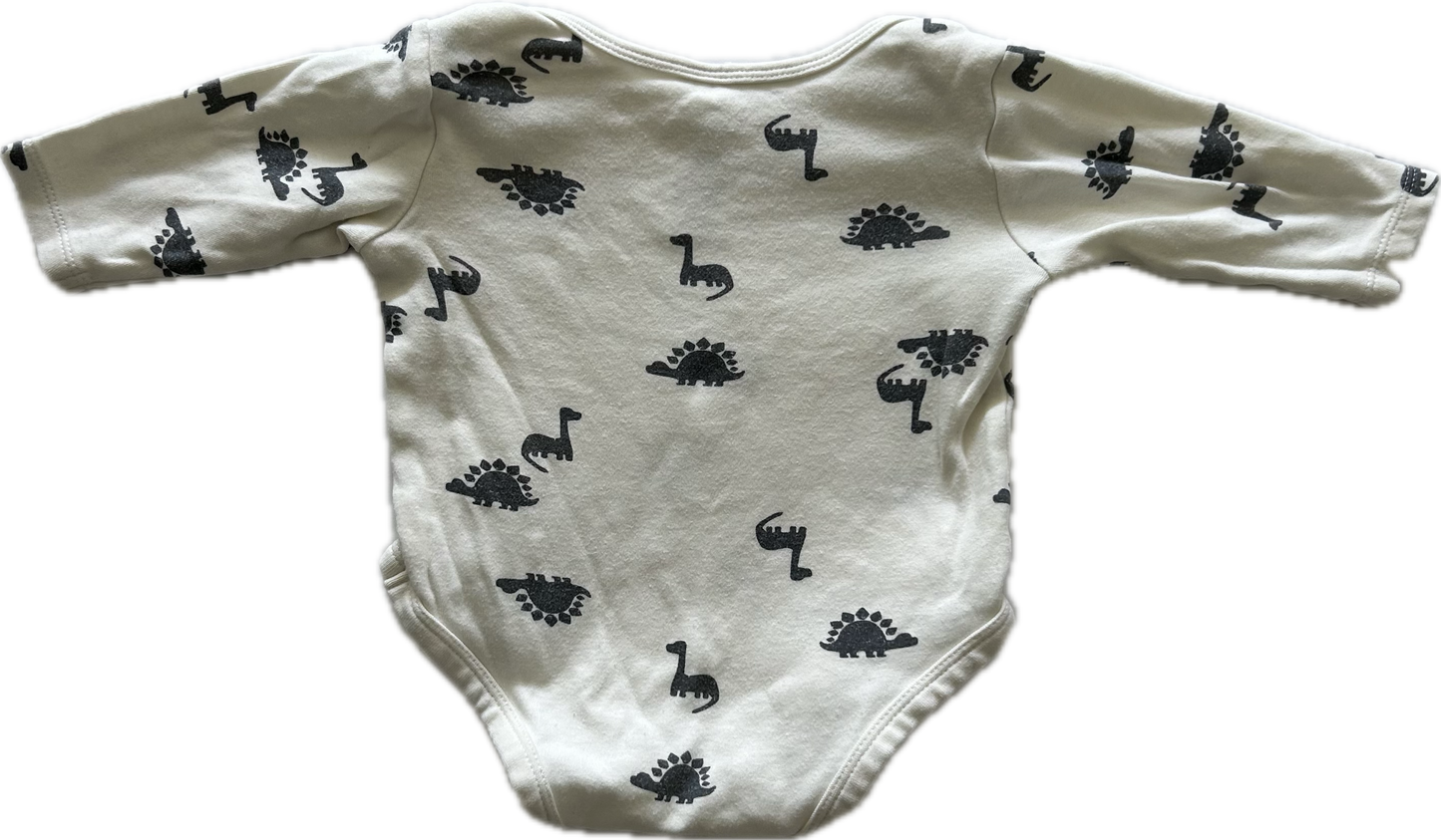 Dymples Long Sleeved Body Suit Baby Age 00 Off-White with Dinosaurs