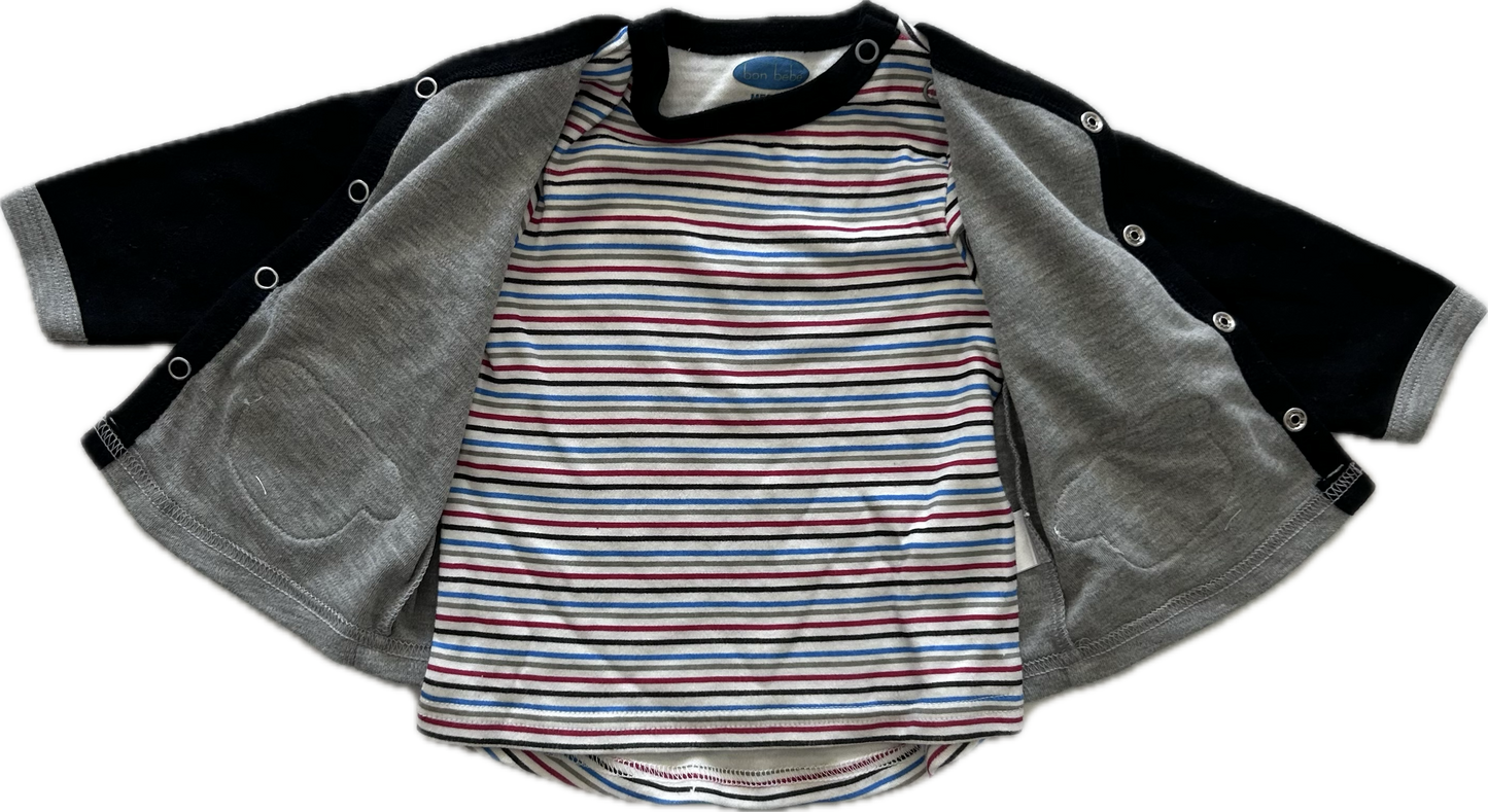 Bon Bebe Long Sleeved Shirt with Short Sleeved T-Shirt Set Age 00 Grey & Black