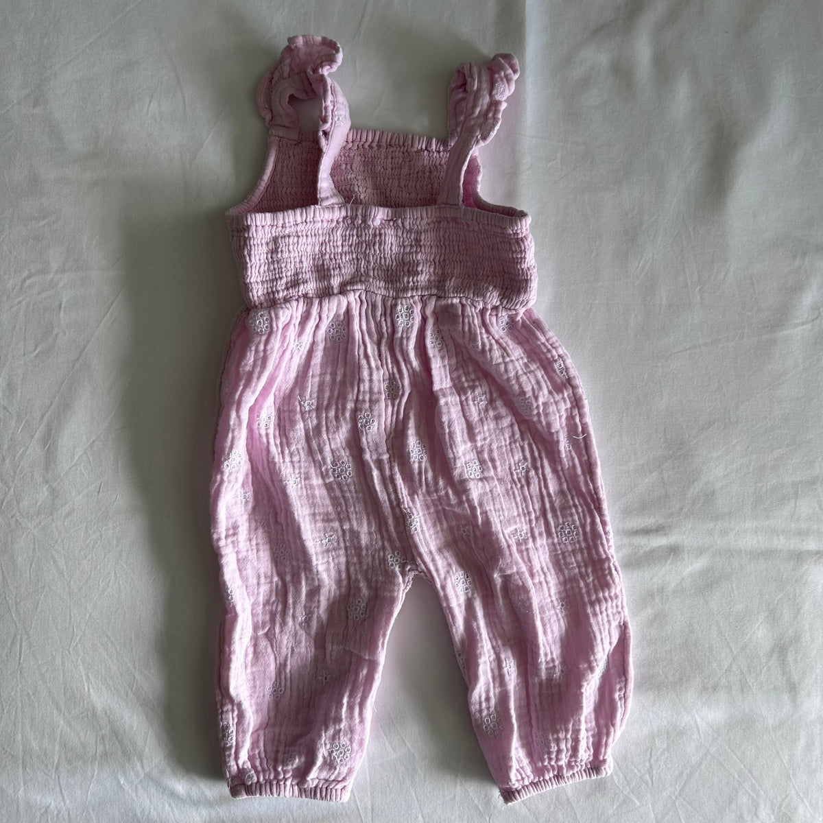 Sleeveless Jumpsuit Baby Age 0 Pink Eyelet Embroidery