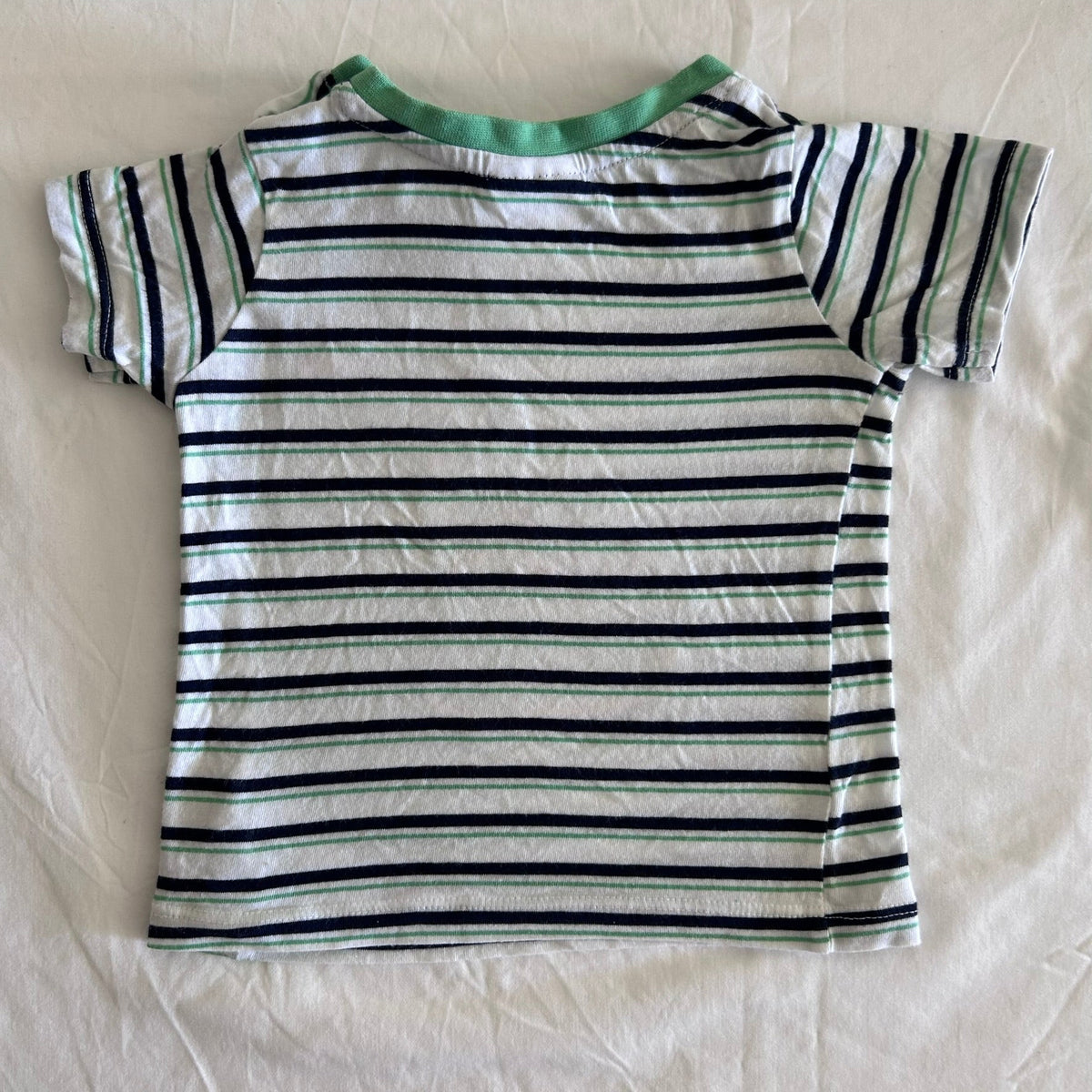 Sprout T-shirt Age 00 White & Navy Stripes Dinosaur & Animal