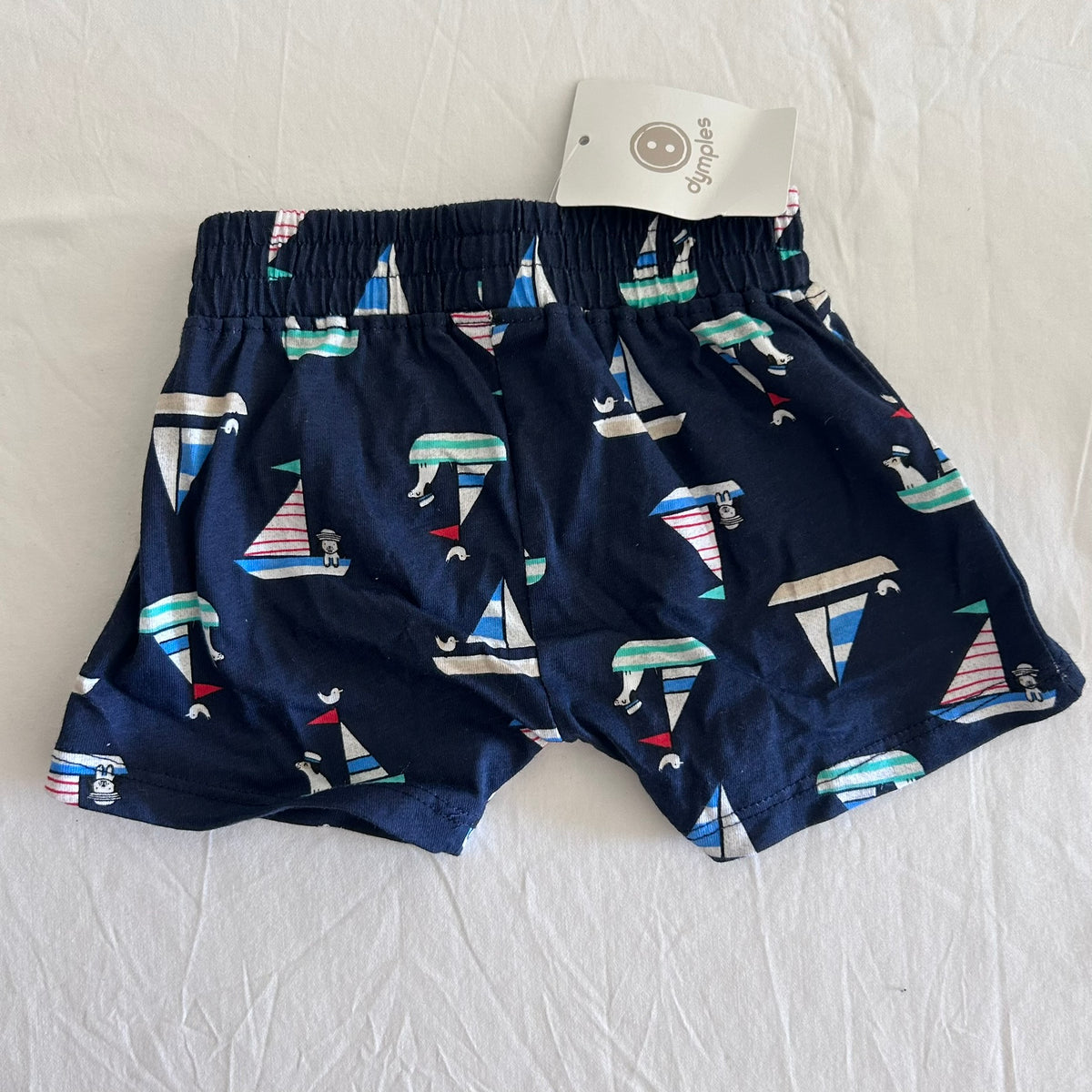 Dymples Cotton Shorts BRAND NEW Baby Age 000 Navy and Blue Sailboats with Dogs