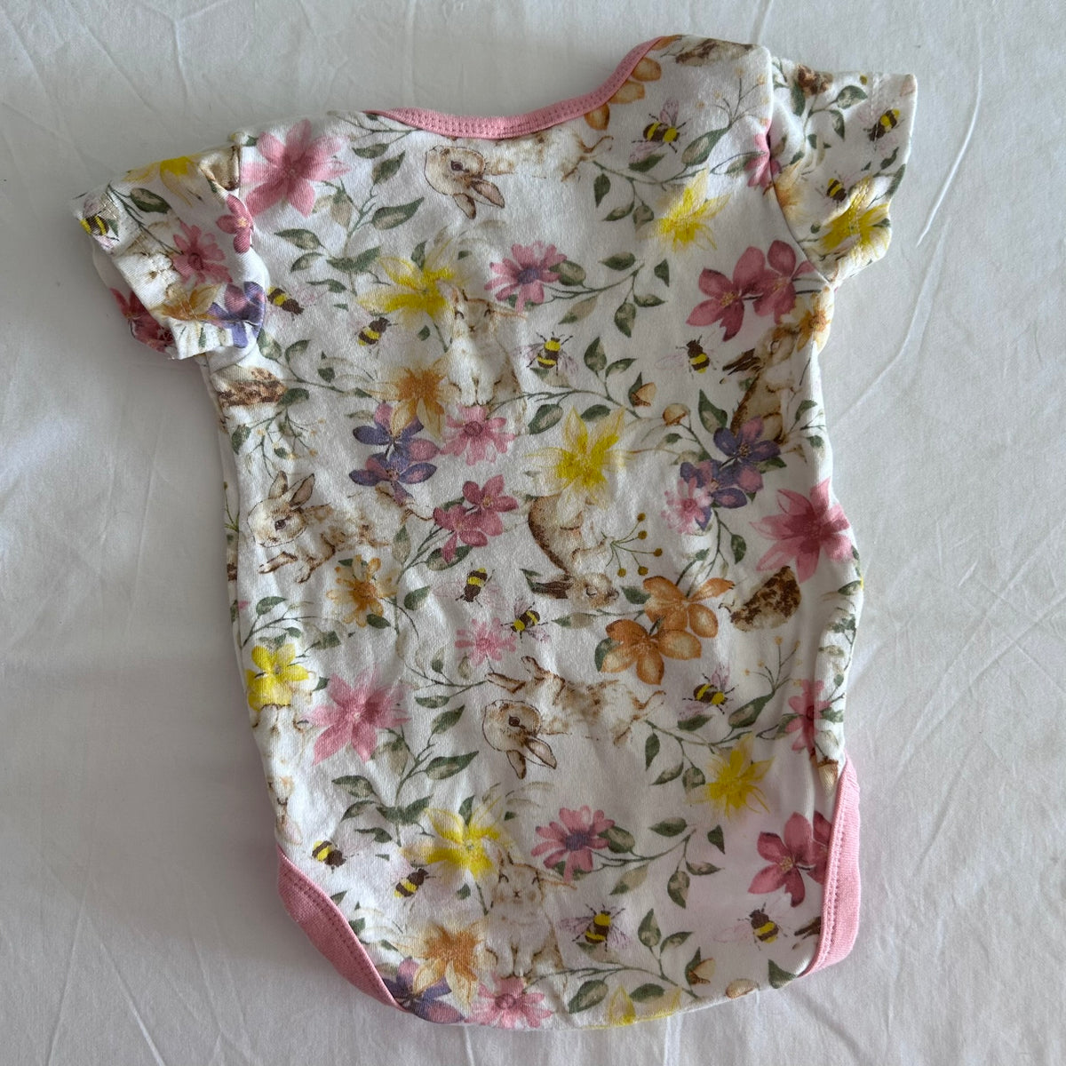 Baby Berry Bodysuit Baby Age 0 White and Pink Floral & Bunnies
