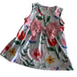PatPat Age 0 sleeveless dress in white, pink, red, green, yellow, blue with allover floral and bug print with large pink bow detail — like new condition.