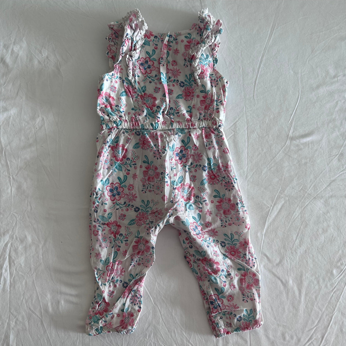 Purebaby Jumpsuit Age 1 White and Pink Floral Print