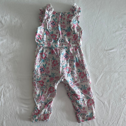 Purebaby Jumpsuit Age 1 White and Pink Floral Print