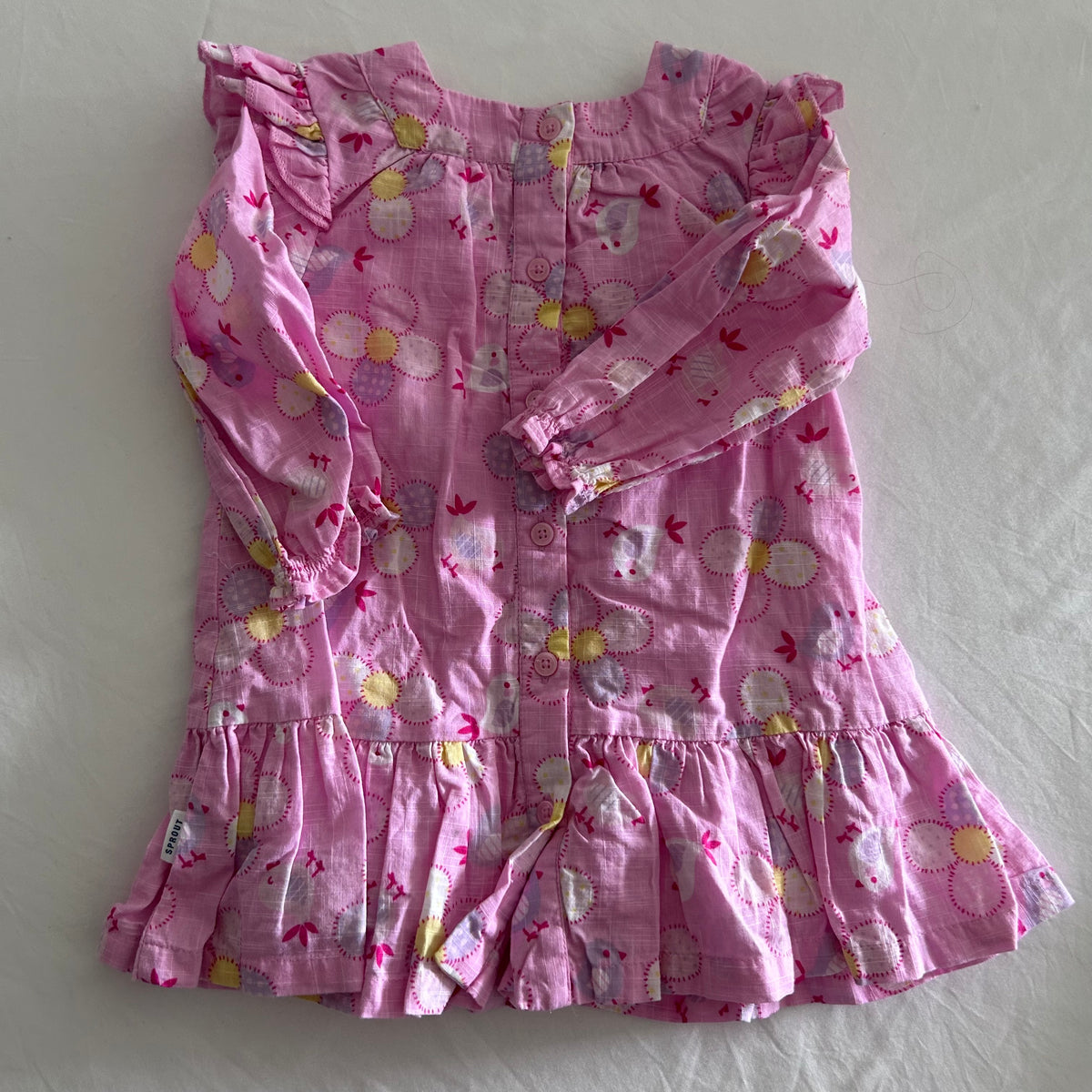Sprout Long Sleeved Ruffle Collar Dress Baby Age 0 Pink and White