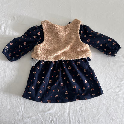 Lulu Castagnette Dress & Vest Set Age 1 Navy and Blue Ditsy Floral