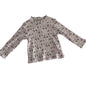 Obaibi Age 2 long sleeved top in white, dusty pink, brown with allover acorn and twig print, frill neck collar — like new condition.