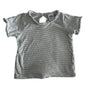 Anko Age 0 short sleeve frill top in sage green and white with thin horizontal stripes, frill/lettuce hem neckline and sleeve edges, keyhole back — gently loved condition.