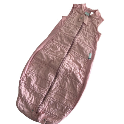 ErgoPouch Age 2 sleeveless quilted sleep bag in pink with quilted horizontal panels, allover broderie anglaise / eyelet dot detail — gently loved condition.