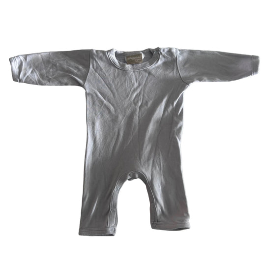 Babyushka Age 0000 long sleeve snap-crotch romper in light greyish-purple with plain — gently loved condition.
