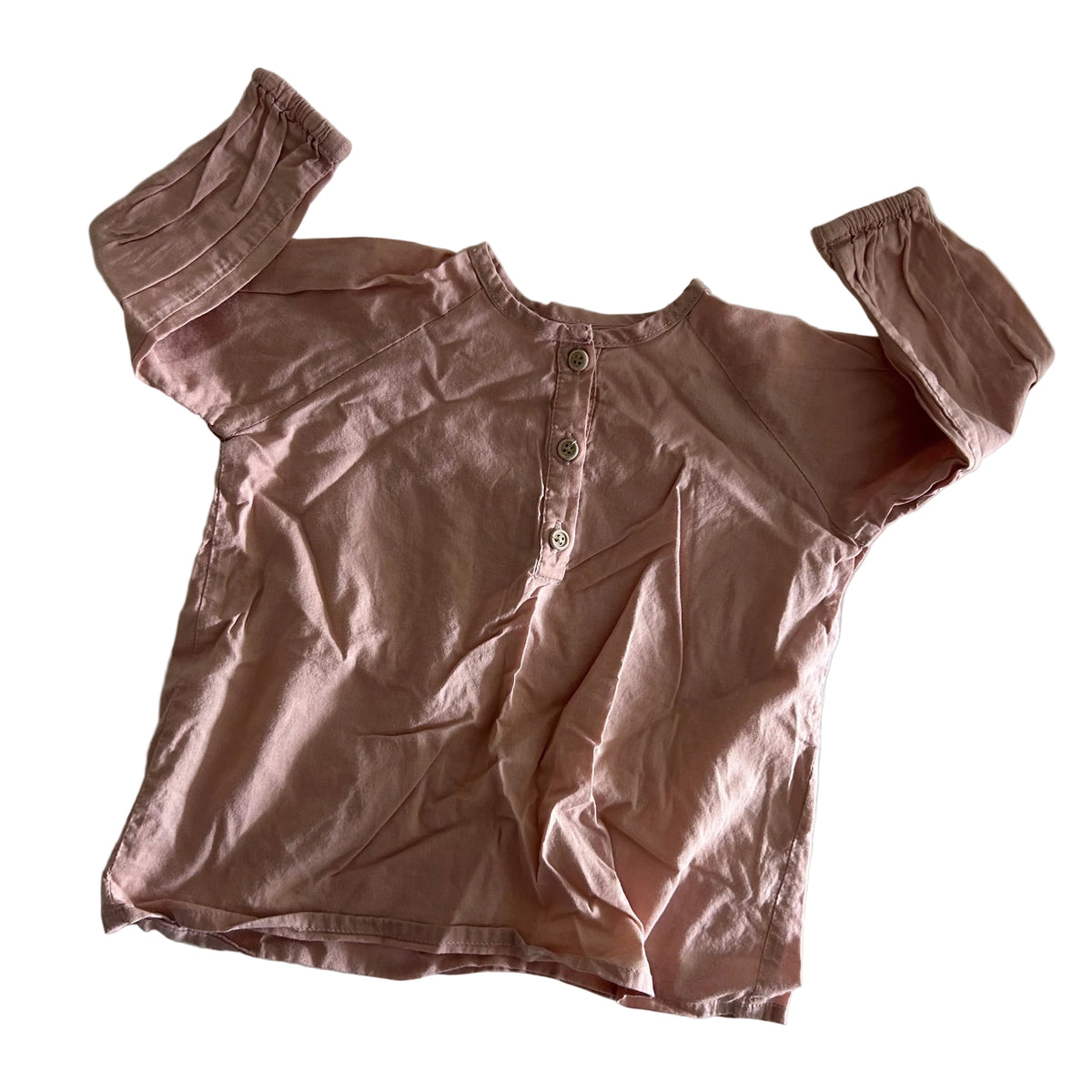 Miann & Co Age 0 long sleeved henley top in dusty pink / brown with plain — gently loved condition.