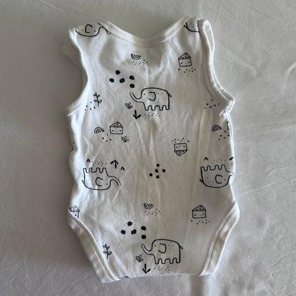 Anko 100% Cotton Baby Bodysuit Small Newborn Age 00000 White with Dinosaurs