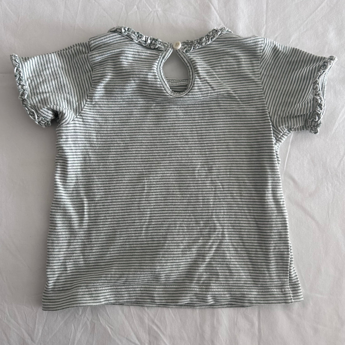 Anko 100% Cotton T-shirt Baby Age 0 Green & White Thin Horizontal