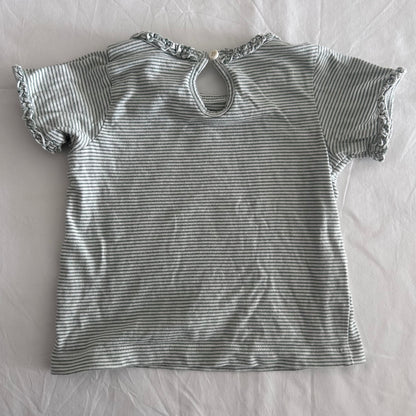 Anko 100% Cotton T-shirt Baby Age 0 Green & White Thin Horizontal
