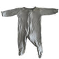 Anko Age 000 long sleeve zip footed onesie in grey and white with horizontal stripes — gently loved condition.