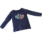 Kids & Co Age 3 long sleeved t-shirt in navy blue with two overlapping hearts graphic with 'love' text and sprinkle details — gently loved condition.