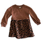 Carter's Age 2 long sleeve sweatshirt dress in rust brown, black with solid rust brown upper bodice, black heart print skirt — gently loved condition.