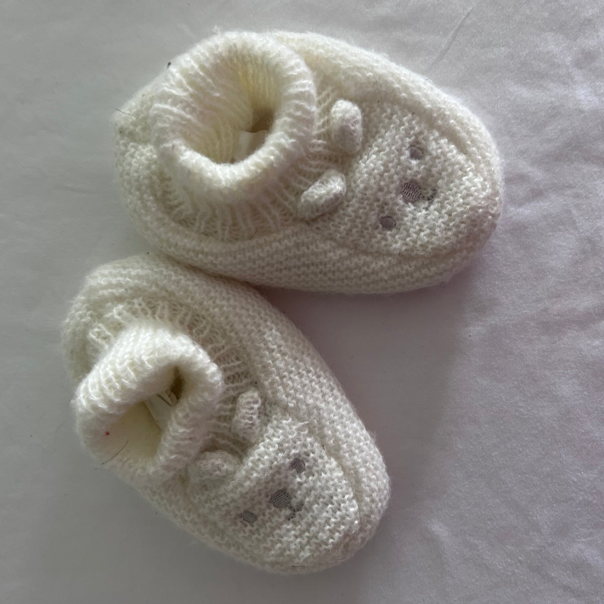 Knitted Baby Booties 11cm Cream with Bunny Face