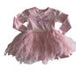 Anko Age 1 long sleeve tutu dress in pink with bow graphic print on bodice, ruffled tulle skirt — gently loved condition.