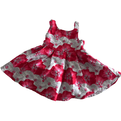 Mango Age 0 sleeveless flared dress in red, white, pink with large floral print — gently loved condition.