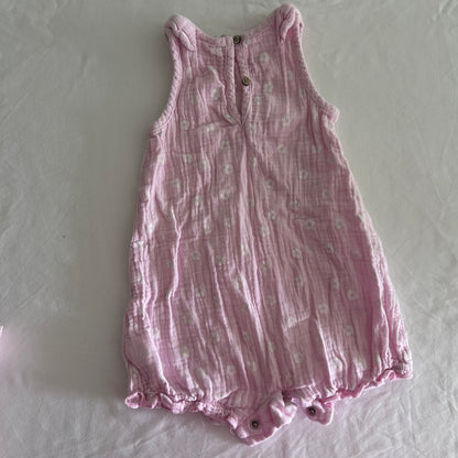 Dymples Sleeveless Romper Baby Age 0 Pink White Daisy