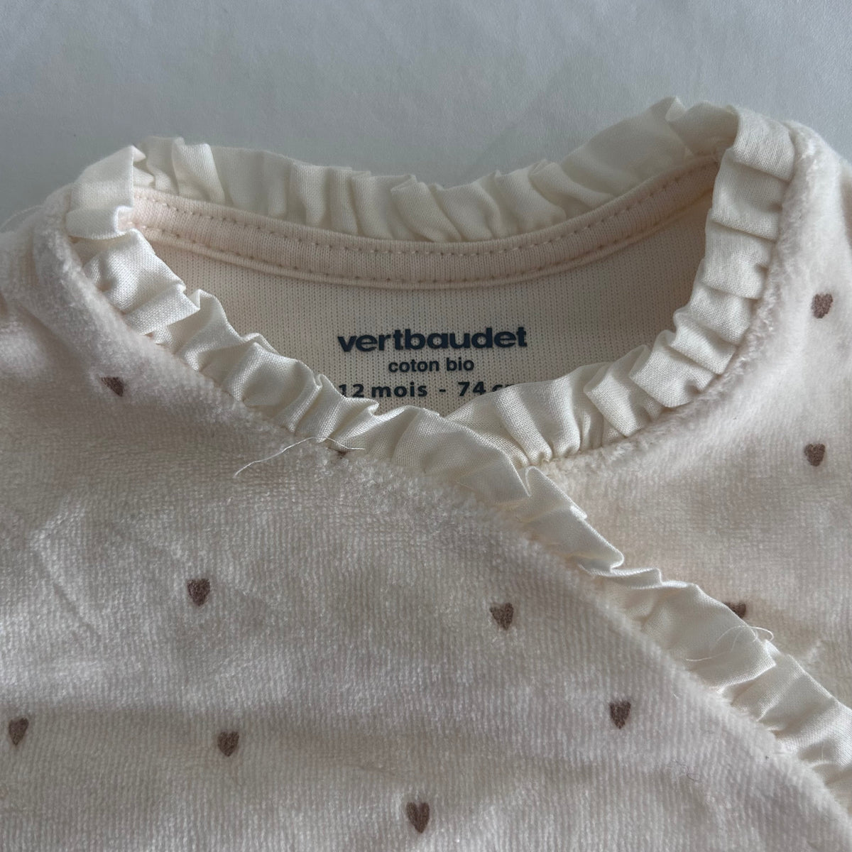 Vertbaudet Long Sleeve Onesie Age 1 Cream with Gold Lovehearts