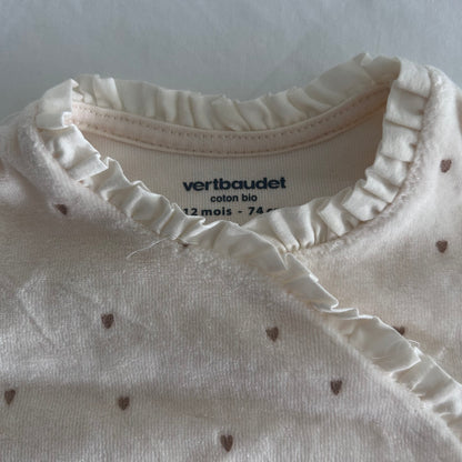 Vertbaudet Long Sleeve Onesie Age 1 Cream with Gold Lovehearts
