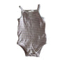 Target Age 00 sleeveless snap-crotch bodysuit in white, pink, tan, brown with plaid check — like new condition.