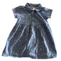 Target Age 00 short sleeve collared dress in blue with multicolour confetti shapes (triangles, rectangles, squares) — gently loved condition.