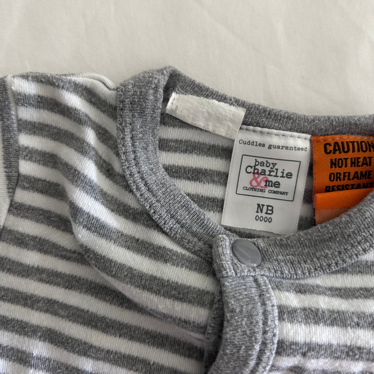 Baby Charlie & Me Long Sleeve Onesie Baby Age 0000 Grey & White Horizontal Stripes