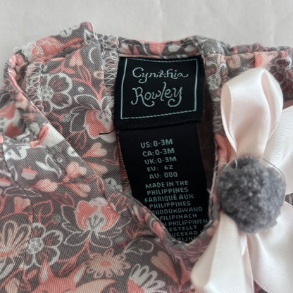 Cynthia Rowley Long Sleeved Floral Dress Baby Age 000 Grey & Pink Floral