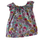 Unknown Age 0 sleeveless flutter sleeve top in mint green, pink, purple, yellow, white with floral print with bow detail at neckline — gently loved condition.