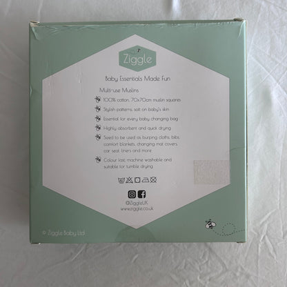 Ziggle Muslin Squares for Baby White with Multicolour Jungle Animals