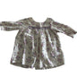 Purebaby Age 0 long sleeved smocked dress in cream, pink, navy with floral print, smocked chest panel — gently loved condition.