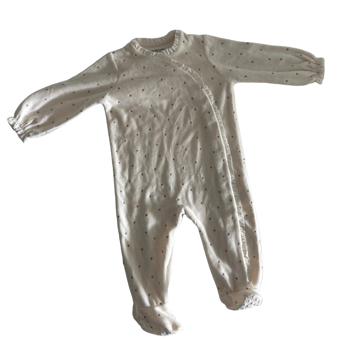 Vertbaudet Long Sleeve Onesie Age 1 Cream with Gold Lovehearts