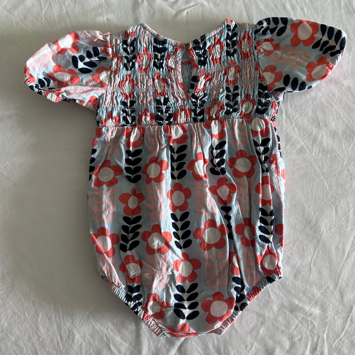Seed Short Sleeve Bubble Romper Age 1 Blue and Coral Floral Print