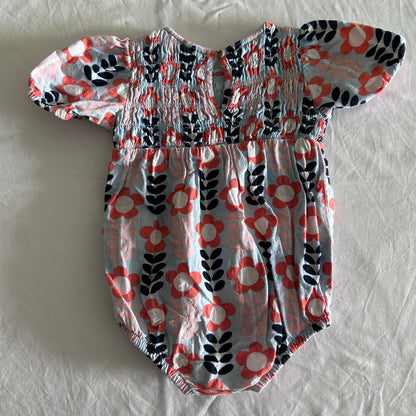 Seed Short Sleeve Bubble Romper Age 1 Blue and Coral Floral Print