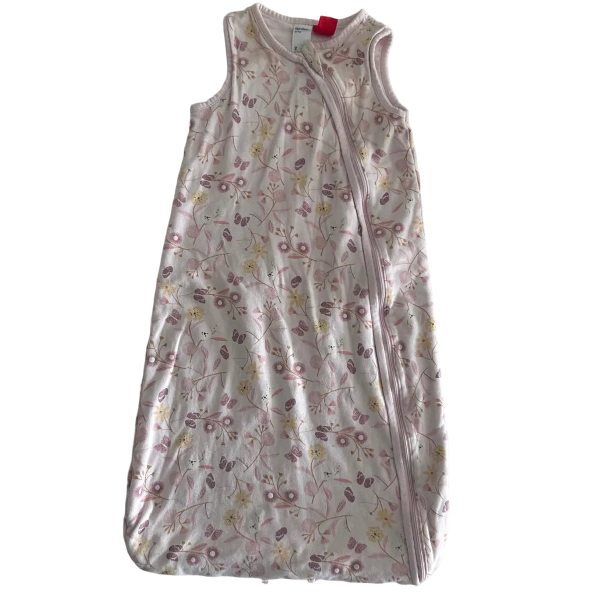 Anko Age 2 sleeveless zip-up sleep sack / baby sleeping bag in light pink with floral and butterfly print — gently loved condition.